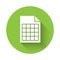 White File document icon isolated with long shadow. Checklist icon. Business concept. Green circle button. Vector