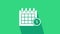 White Financial calendar icon isolated on green background. Annual payment day, monthly budget planning, fixed period