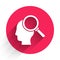 White Finding a problem in psychology icon isolated with long shadow. Red circle button. Vector