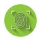White Fingerprint icon isolated with long shadow. ID app icon. Identification sign. Touch id. Green circle button