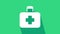 White First aid kit icon isolated on green background. Medical box with cross. Medical equipment for emergency