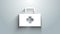 White First aid kit icon isolated on grey background. Medical box with cross. Medical equipment for emergency