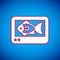 White Fish finder echo sounder icon isolated on blue background. Electronic equipment for fishing. Vector