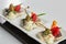 The white fish on plate with vegetables. Kosher food. Shallow dof