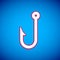 White Fishing hook icon isolated on blue background. Fishing tackle. Vector