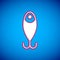 White Fishing lure icon isolated on blue background. Fishing tackle. Vector