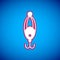 White Fishing lure icon isolated on blue background. Fishing tackle. Vector