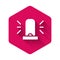 White Flasher siren icon isolated with long shadow. Emergency flashing siren. Pink hexagon button. Vector