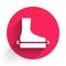 White Flat foot icon isolated with long shadow. Red circle button. Vector