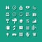 White flat icons set. Business object, office tools.