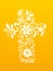 White floral Christianity cross on yellow background.