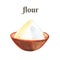 White flour on the brown bowl. Watercolor handdrawn illustration isolated on white background