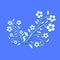 White flowers with blue path on blue background. For design, wallpaper, cover invitation, fabric and textile.