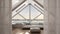 White folding door opening on modern mezzanine with panoramic window, white interior design, architect designer concept, blur back