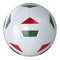 White football ball with flag of Hungary on a white background. Isolated. Leather soccer ball. Classic white ball with patches.