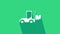 White Forklift truck icon isolated on green background. Fork loader and cardboard box. Cargo delivery, shipping