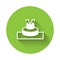 White Fountain icon isolated with long shadow. Green circle button. Vector