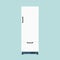 White fridge fresh domestic electric freeze furniture icebox. Refrigerator front view vector flat icon