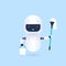 White friendly cleaning robot holding mop and bucket.