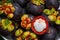 White fruit of mangosteen on the heap