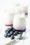 White fruity yogurt in jar and blueberries