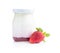 White fruity yogurt in jar and strawberries