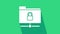 White FTP folder and lock icon isolated on green background. Concept of software update. Security, safety, protection
