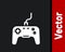 White Gamepad icon isolated on black background. Game controller. Vector