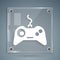 White Gamepad icon isolated on grey background. Game controller. Square glass panels. Vector Illustration