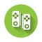 White Gamepad icon isolated with long shadow. Game controller. Green circle button. Vector Illustration