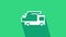 White Garbage truck icon isolated on green background. 4K Video motion graphic animation