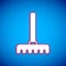 White Garden rake icon isolated on blue background. Tool for horticulture, agriculture, farming. Ground cultivator