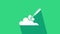 White Garden trowel spade or shovel in the ground icon isolated on green background. Gardening tool. Tool for