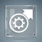 White Gear and arrows as workflow process concept icon isolated on grey background. Gear reload sign. Square glass