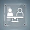 White Gender equality icon isolated on grey background. Equal pay and opportunity business concept. Square glass panels