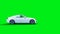 white generic 3d car crashes into alcholol bottle. Sober driver concept. Green screen 4k animation.