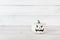 White ghost pumpkin on white wood table with copy space