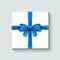 White gift box with blue ribbon. Celebration decoration design illustration. Holiday package element