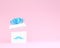 White gift box with blue ribbon on pink background for copy space. minimal concept idea. Happy Fathers Day, is a celebration