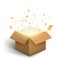 White gift box confetti explosion. Magic open surprise gift box package decoration