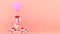 White gift box with red ribbon and pink balloon on pink pastel background.,minimal christmas and newyear concept., 3D rendering