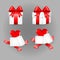 White gift box with red satin bow. A heart flies from an open gift. Tied with red wrapping tape, it stands on the surface in the