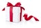 White gift box tied burgundy ribbon bow Isolated on white background