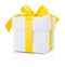 White gift box tied yellow ribbon Isolated on white background