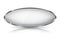 White glass 3d button with metal frame. Oval shape. With reflection on white background