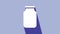 White Glass jar with screw-cap icon isolated on purple background. 4K Video motion graphic animation