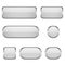 White glass oval, round, square buttons with chrome frame. 3d icons