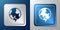 White Global energy power planet with flash thunderbolt icon isolated on blue and grey background. Ecology concept and