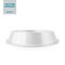 White glossy pet feeding bowl on rubber base.