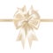 White glossy satin ribbon or tape decorated with bow. Elegant decorative design element. Gorgeous festive shiny silk